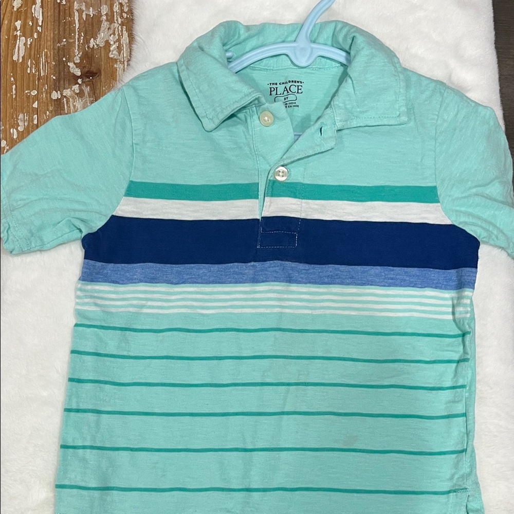 The Children's Place Mint & Navy Striped Polo